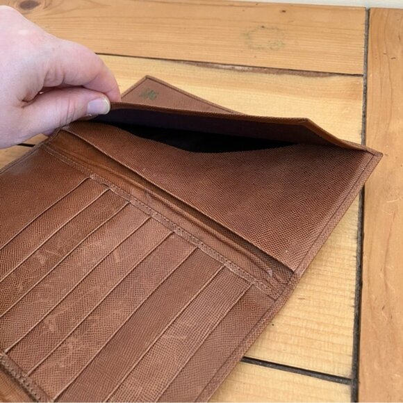 Birks Genuine Kid Leather Wallet Tan Tri-Fold Organizer Clutch Multi-Pocket - Picture 8 of 10